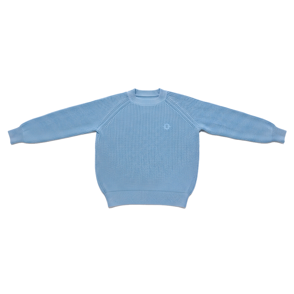 Blue Horizon Knit sweater with embossed text