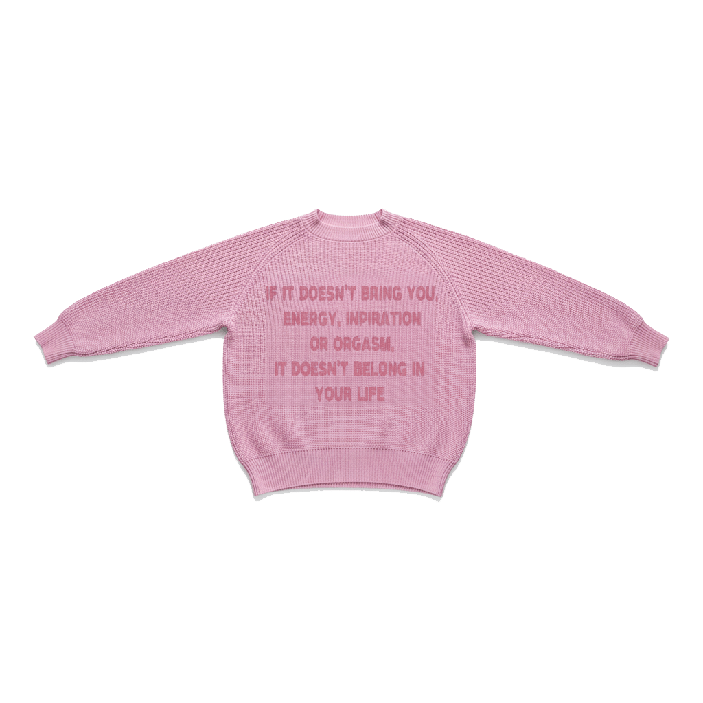 Manifest Knit pink sweater with motivational quote for women