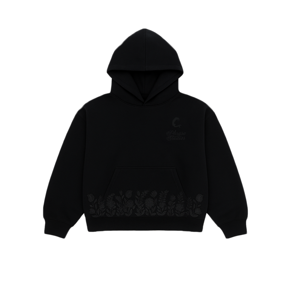 Black hoodie shadow tracksuit with floral embroidery