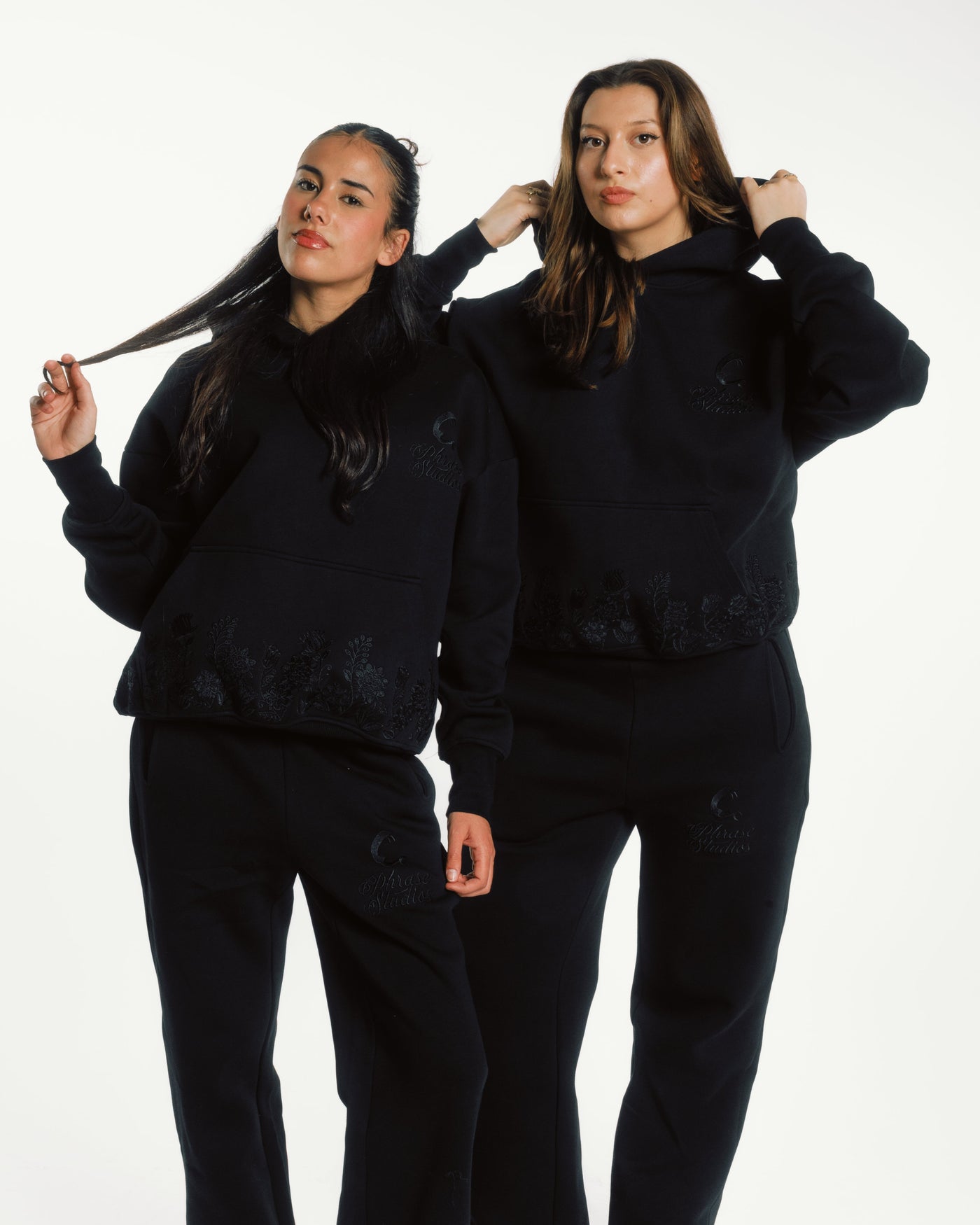 Black floral hoodie and joggers set for women