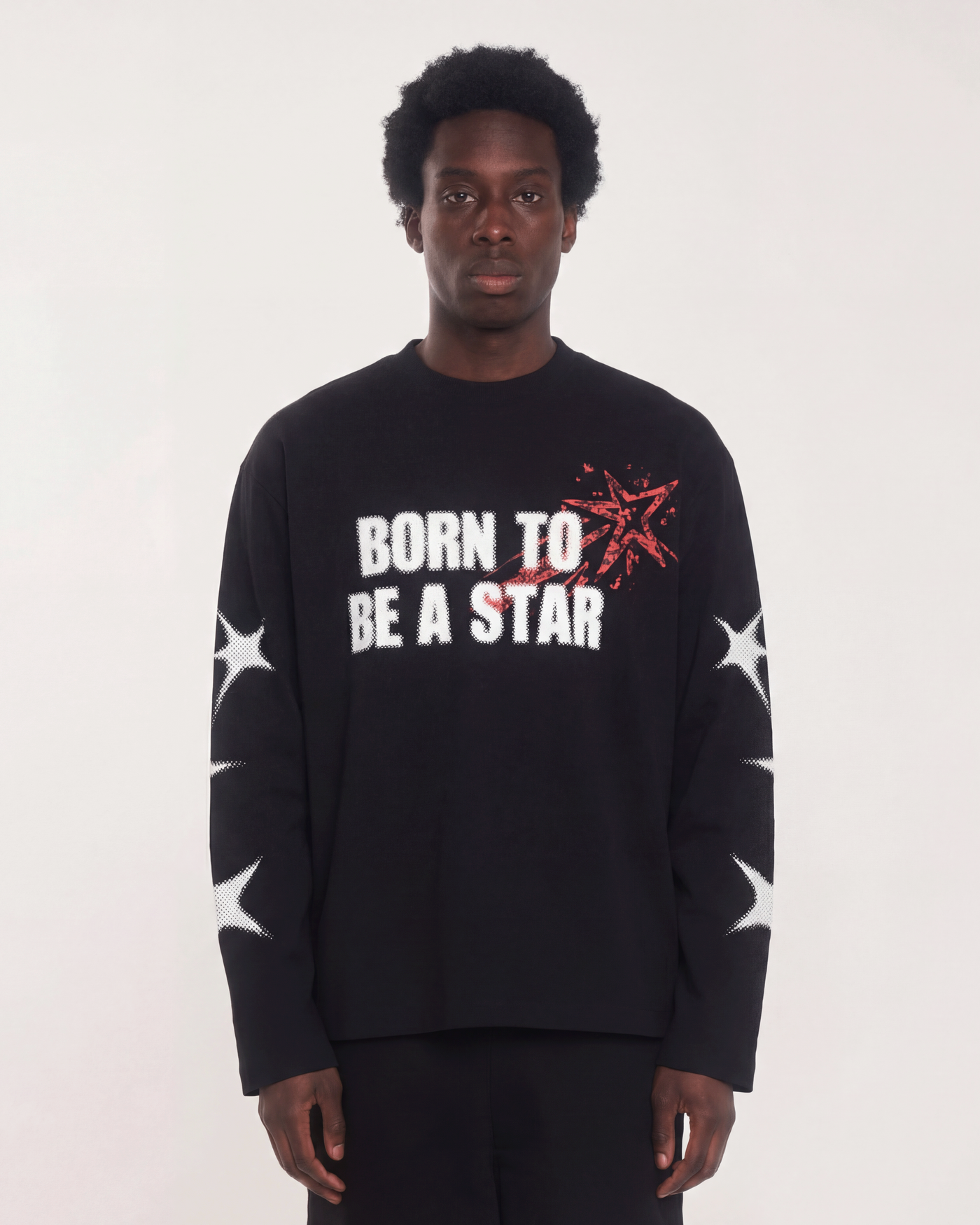 Black star graphic long sleeve shirt for men